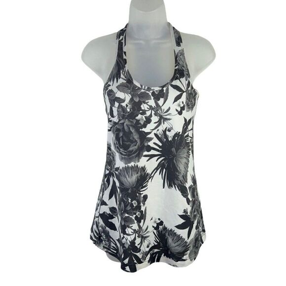 Lululemon Cool Racerback Tank Top Women's 2 Brisk Bloom Black White Floral - Picture 1 of 7